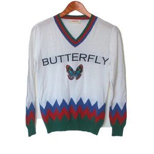 Kontatto Butterfly V Neck Sweater One size patch butterfly‎ front 100% cotton